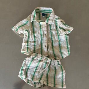 Old Navy Kids Pajama Set - Green and Beige Stripes